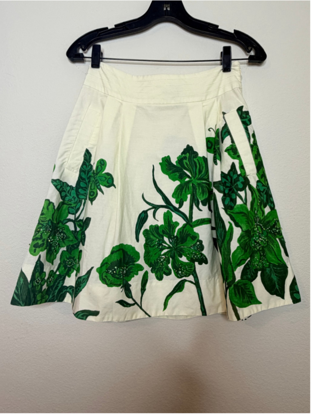 Anthropologie Women's Nathalie Lété Paris A-Line Skirt Size 2 White Green Floral